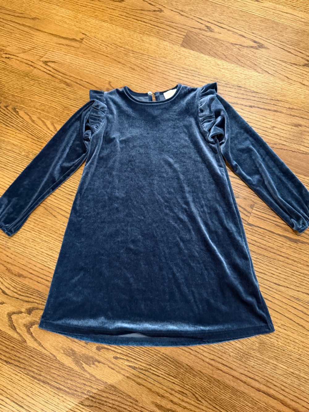 Soprano Navy Blue Velvet Ruffle Shoulder Dress